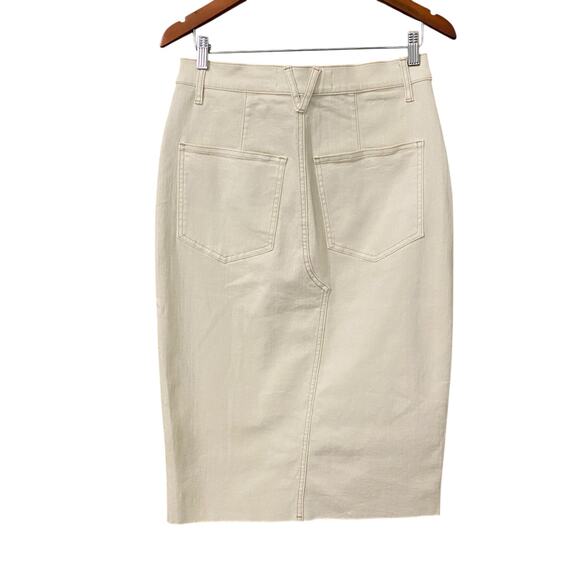 NWT Veronica Beard Breves Midi Denim Skirt US 8 White Ecru Front Slit Raw Hem - Picture 14 of 16